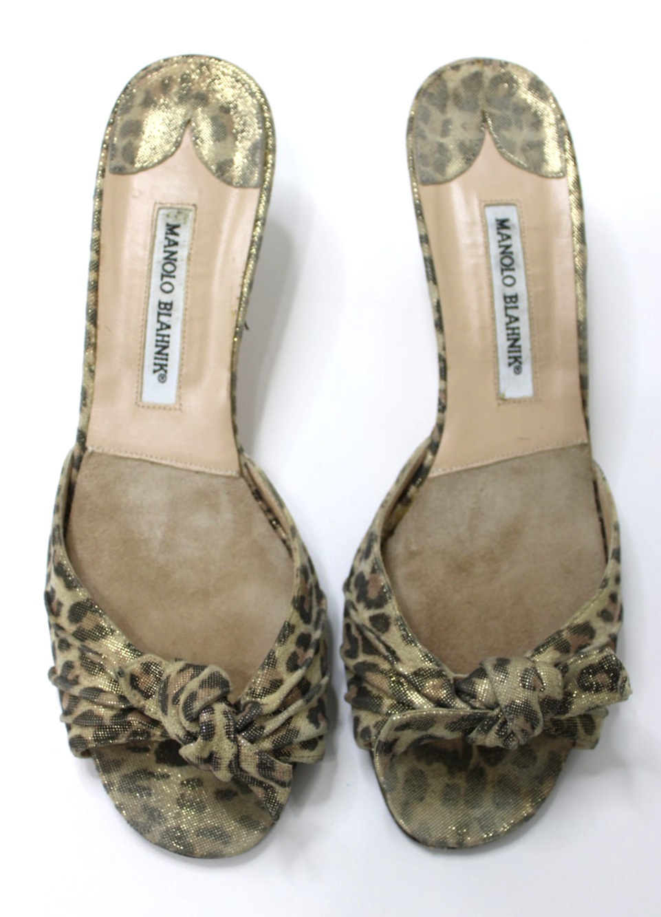 VTG Manolo Blahnik Leopard Animal Print Slides Slip-On Sandals Kitten Heels 41